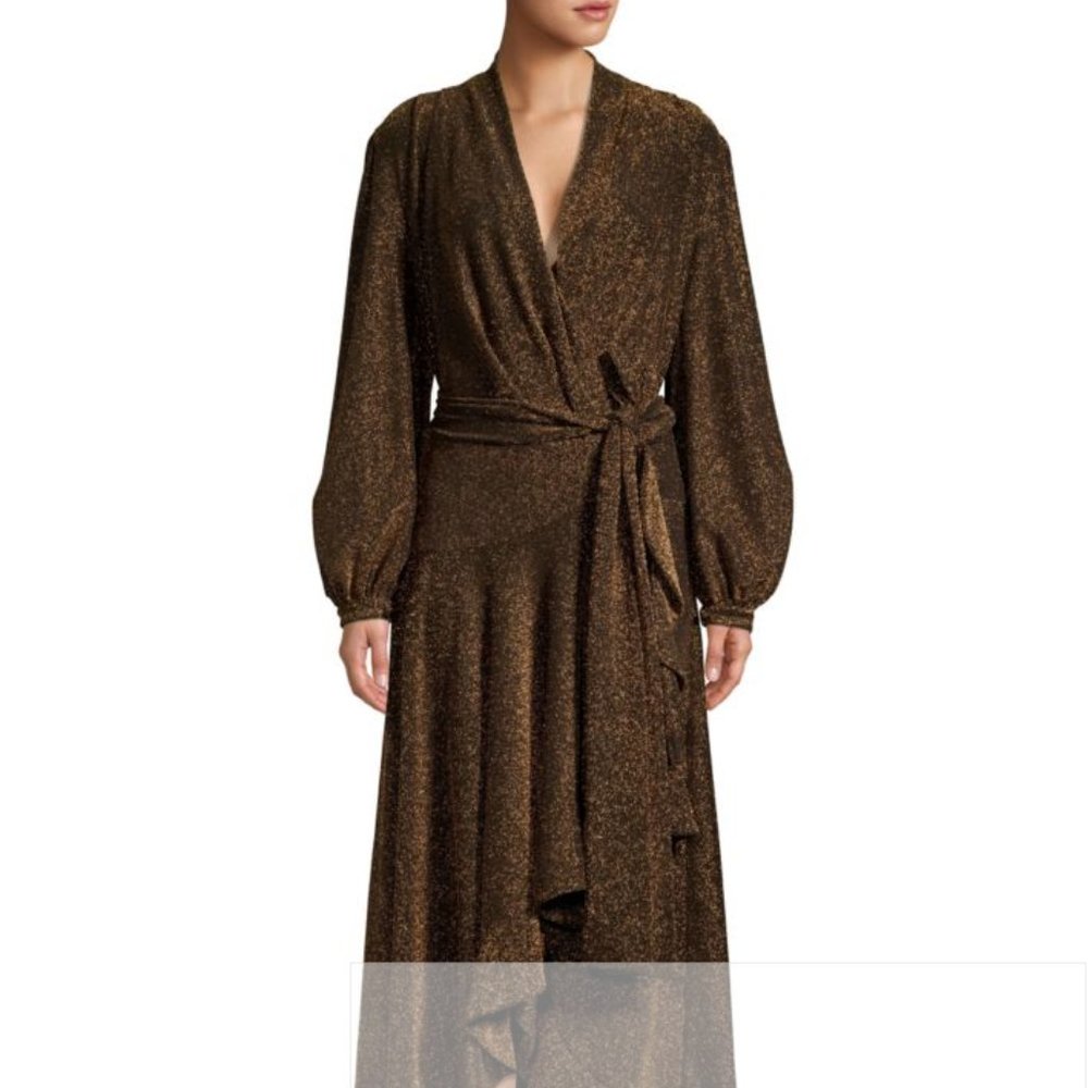 PATBO Metallic High-Low Wrap Dress